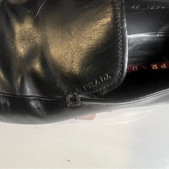 Prada Black Leather Slip On Loafers Driving Shoes Mens Size 8 US Made In Italy - Picture 9 of 15